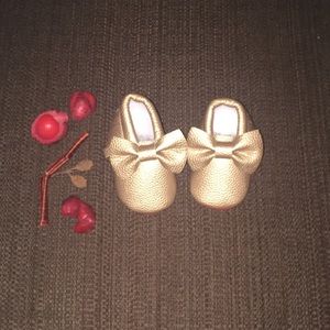 Baby Gold Moccasins with red bottoms